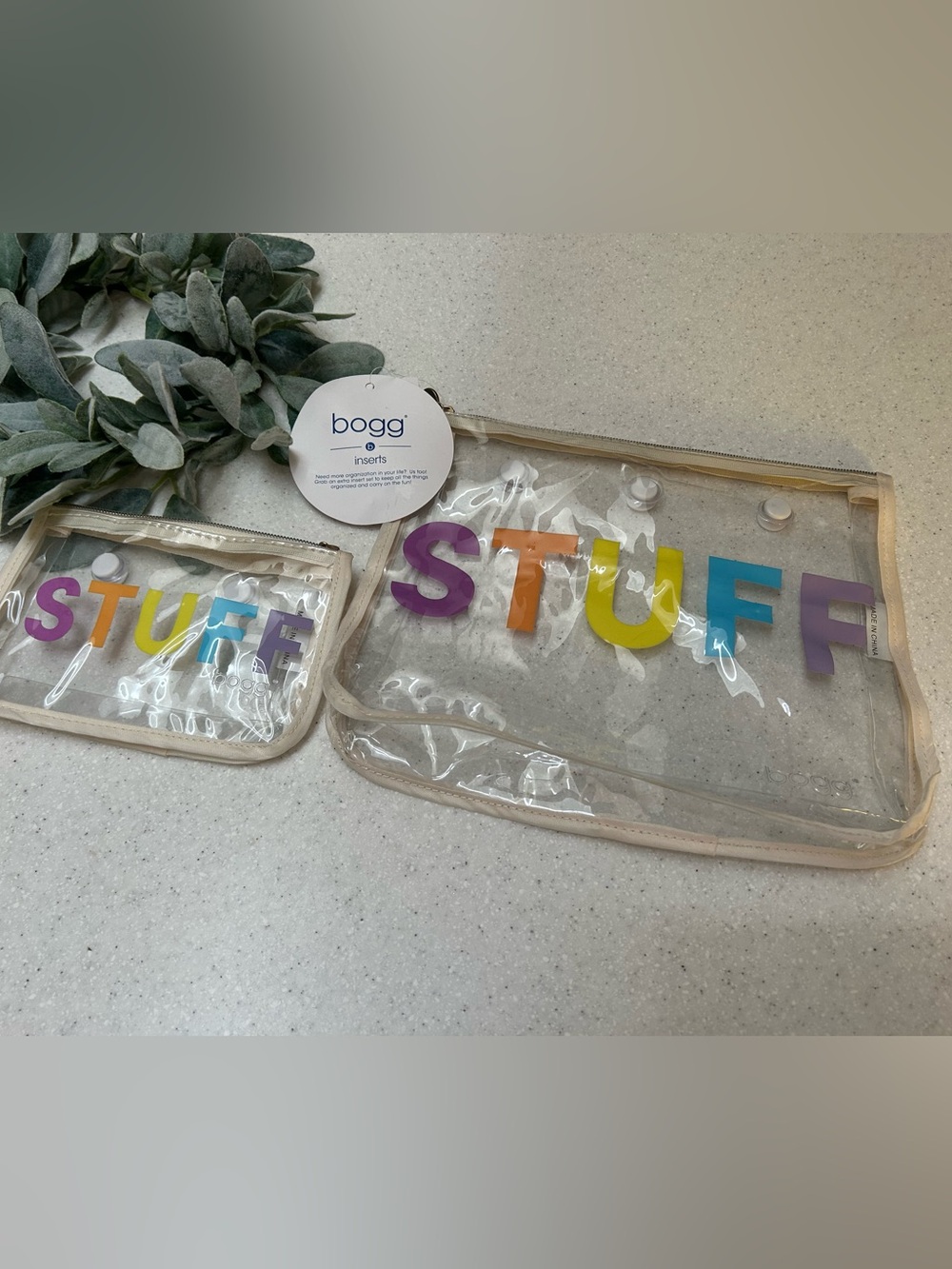 BOGG BAG Clear "STUFF" Pouches with Multicolor Lettering